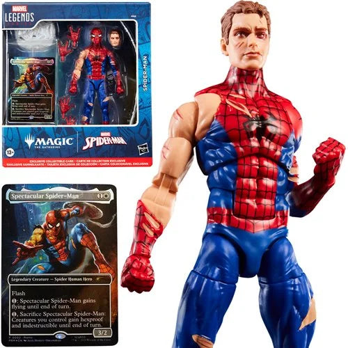 Spider-Man Marvel Legends Magic: The Gathering Battle-Damaged Spider-Man 6-Inch Action Figure and Card Spider-Man Hasbro Action Figures