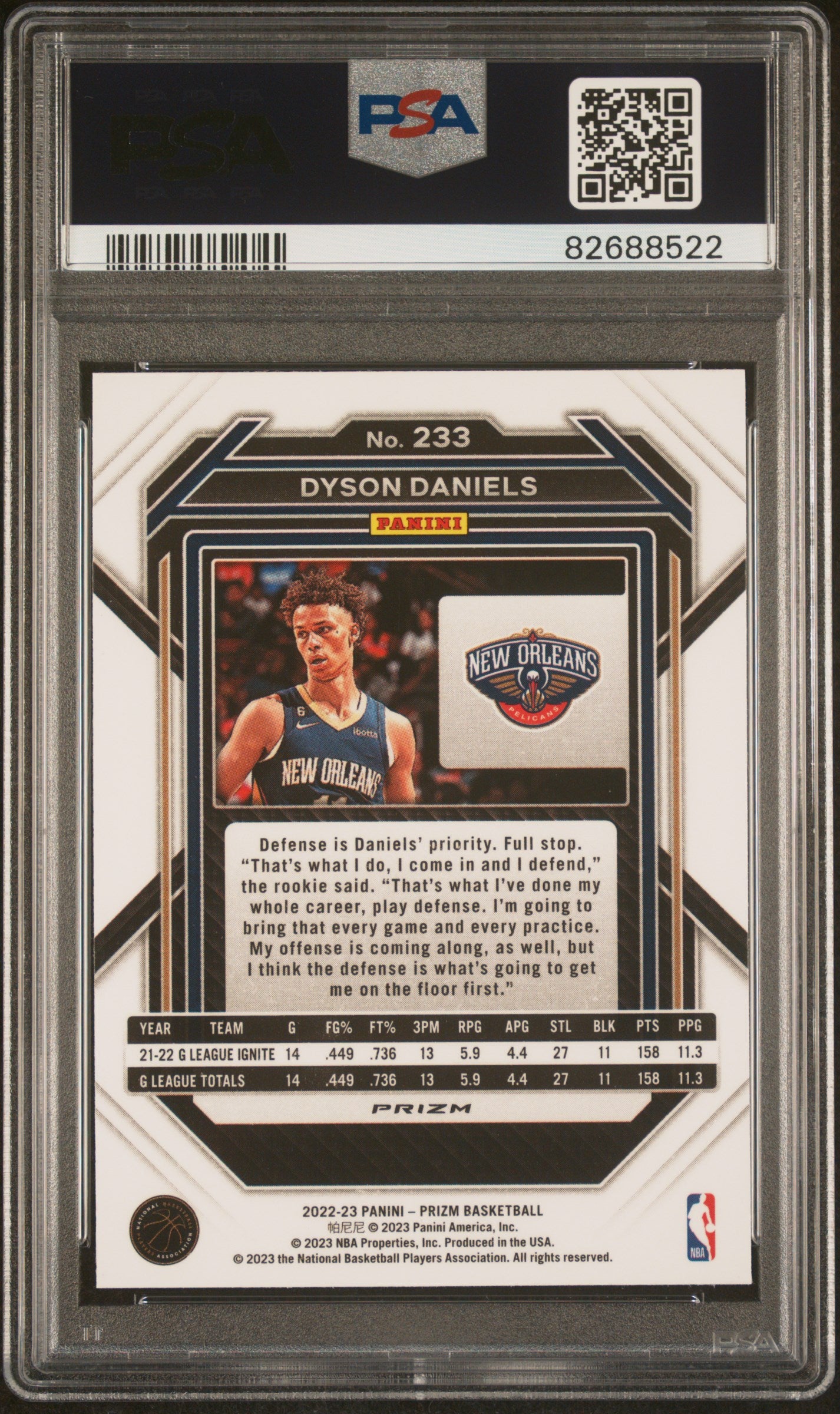 2022 Panini Prizm #233 Dyson Daniels Silver Prizm PSA 9