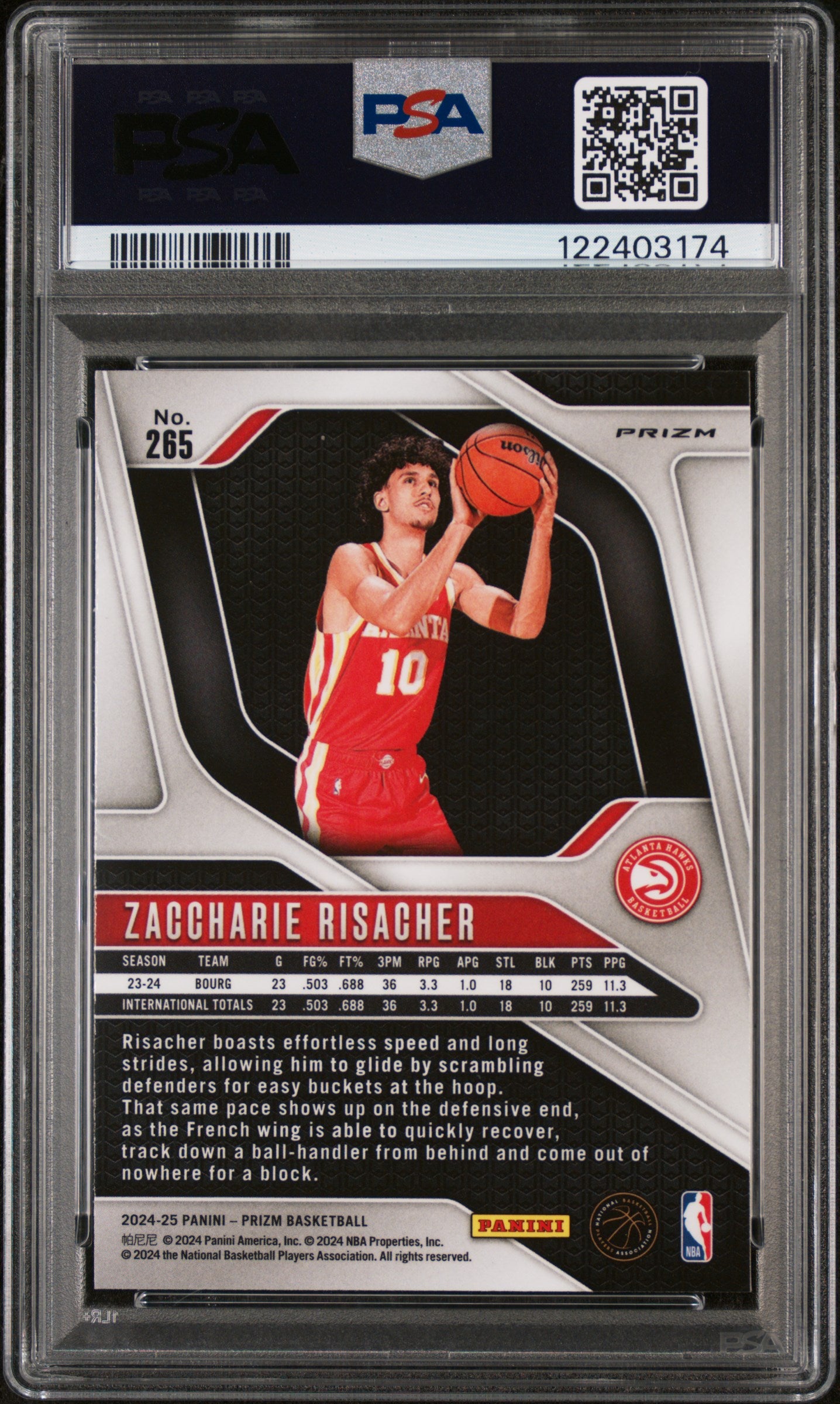 2024 Panini Prizm #265 Zaccharie Risacher Silver Prizm PSA 9