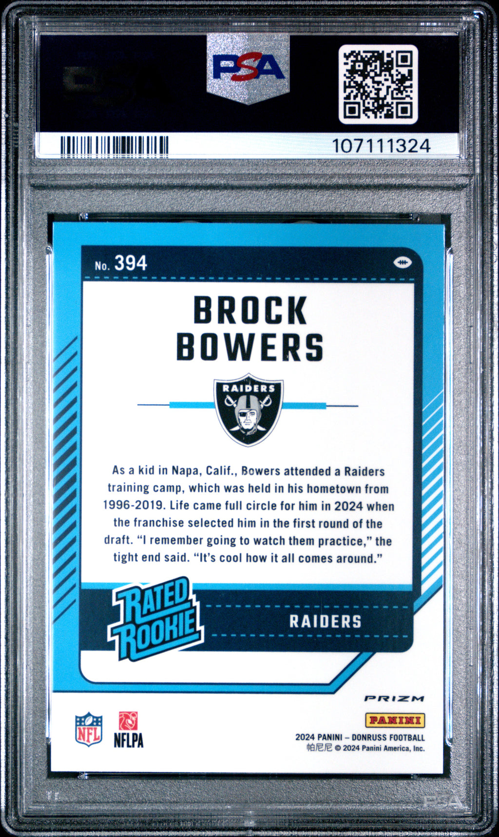 2024 Panini Donruss #394 Brock Bowers Optic Preview-Red & Green PSA 9
