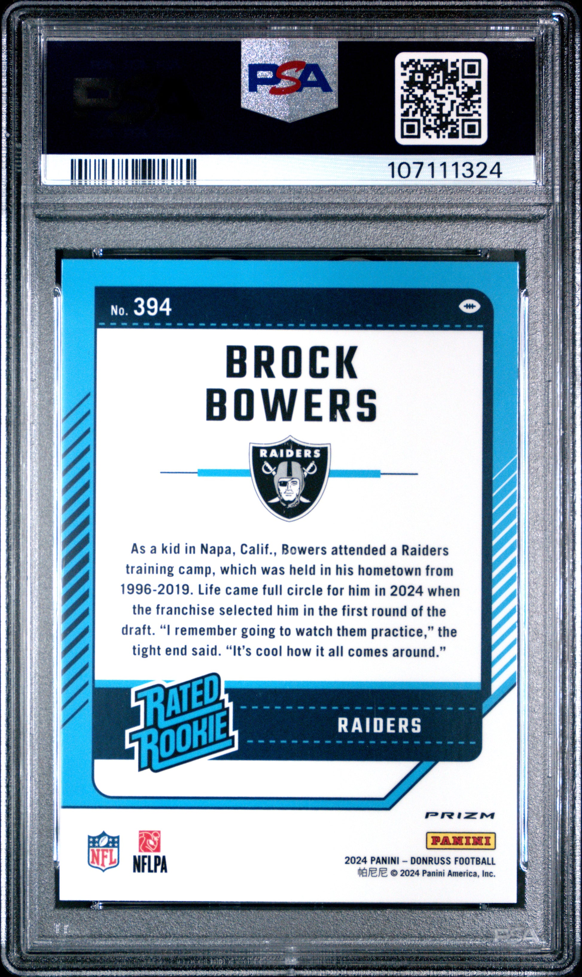 2024 Panini Donruss #394 Brock Bowers Optic Preview-Red & Green PSA 9