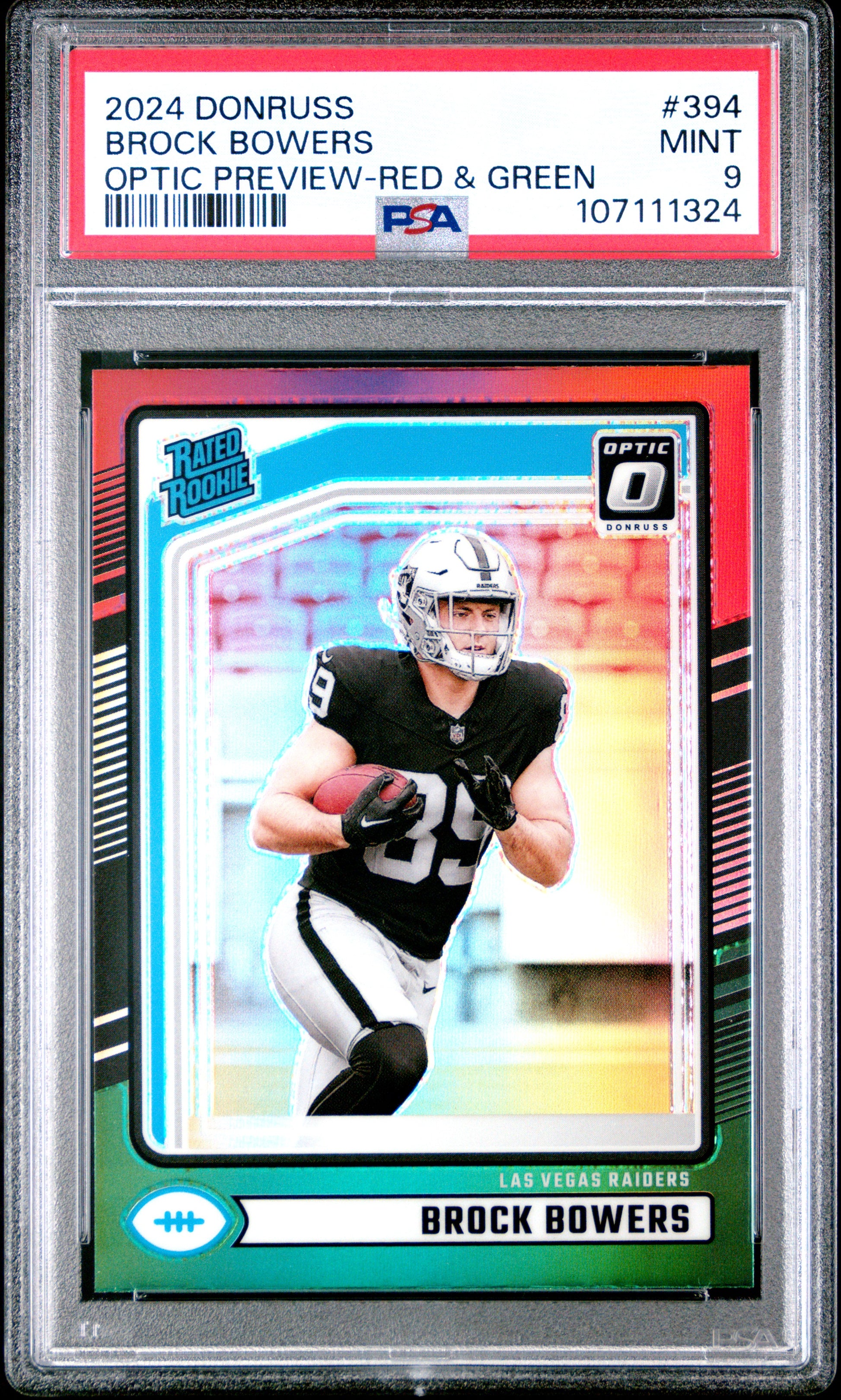 2024 Panini Donruss #394 Brock Bowers Optic Preview-Red & Green PSA 9
