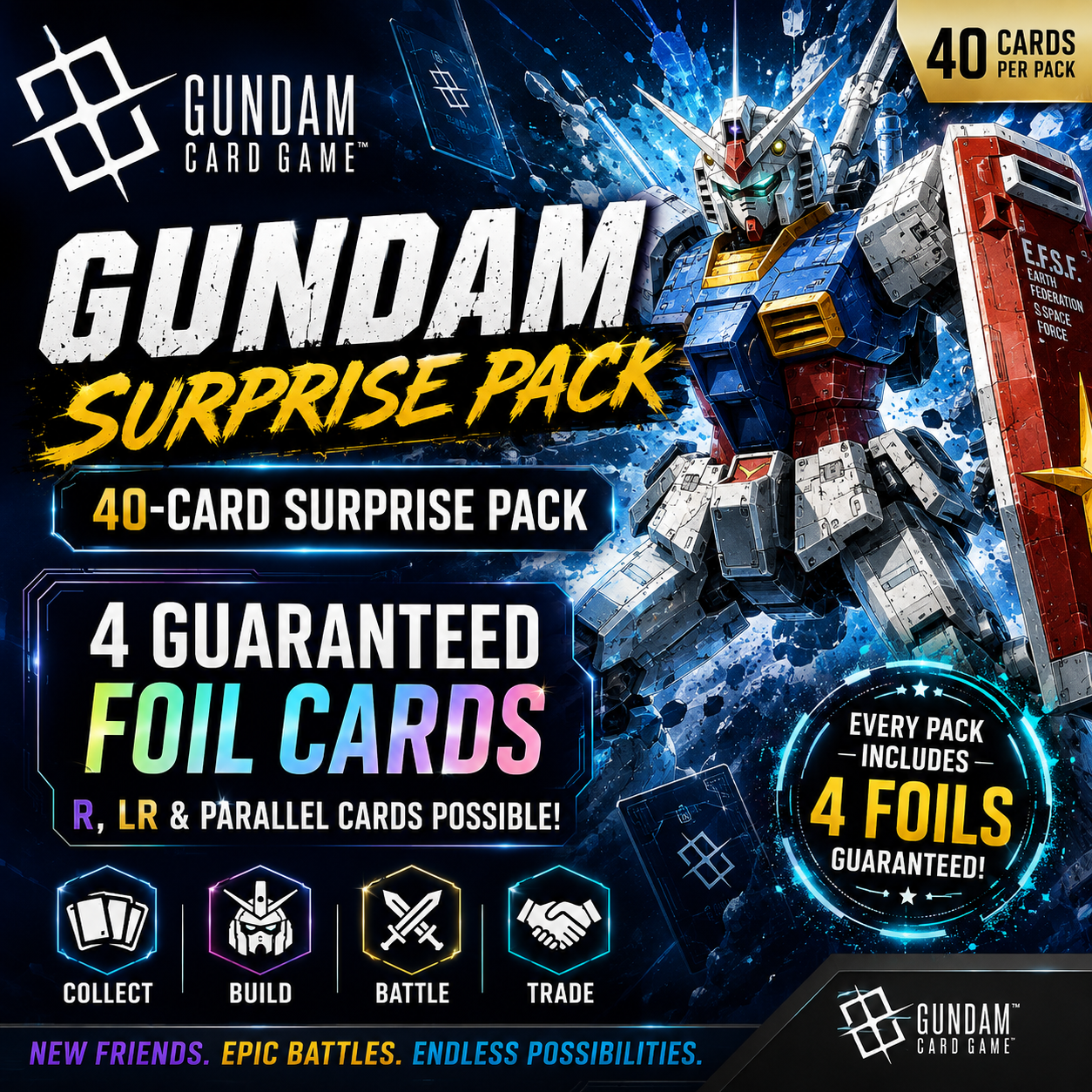Gundam TCG 40-Card Mystery Pack – 4 Guaranteed Foils (R, LR or LR+)