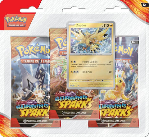 Pokemon:  Surging Sparks 3 Pack Blisters [Zapdos] - SV08