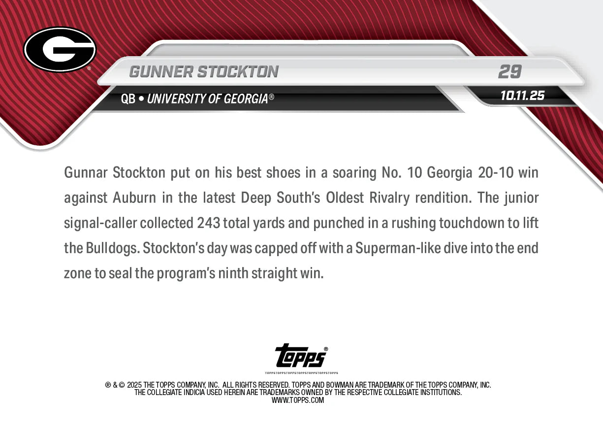 2025 Bowman U Now Gunnar Stockton (10/11/25 va Auburn) #29 - PREORDER