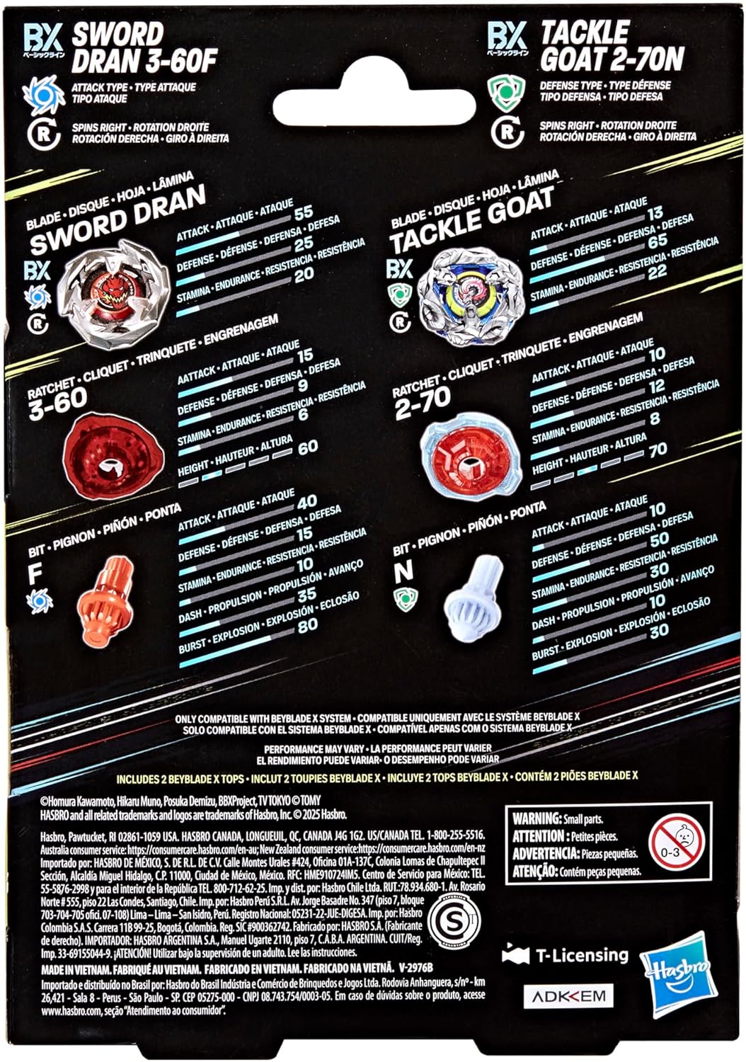 Beyblade X: BX BX Sword Rain 3-60F and Tackle Gost 2-70N Dual Pack Set