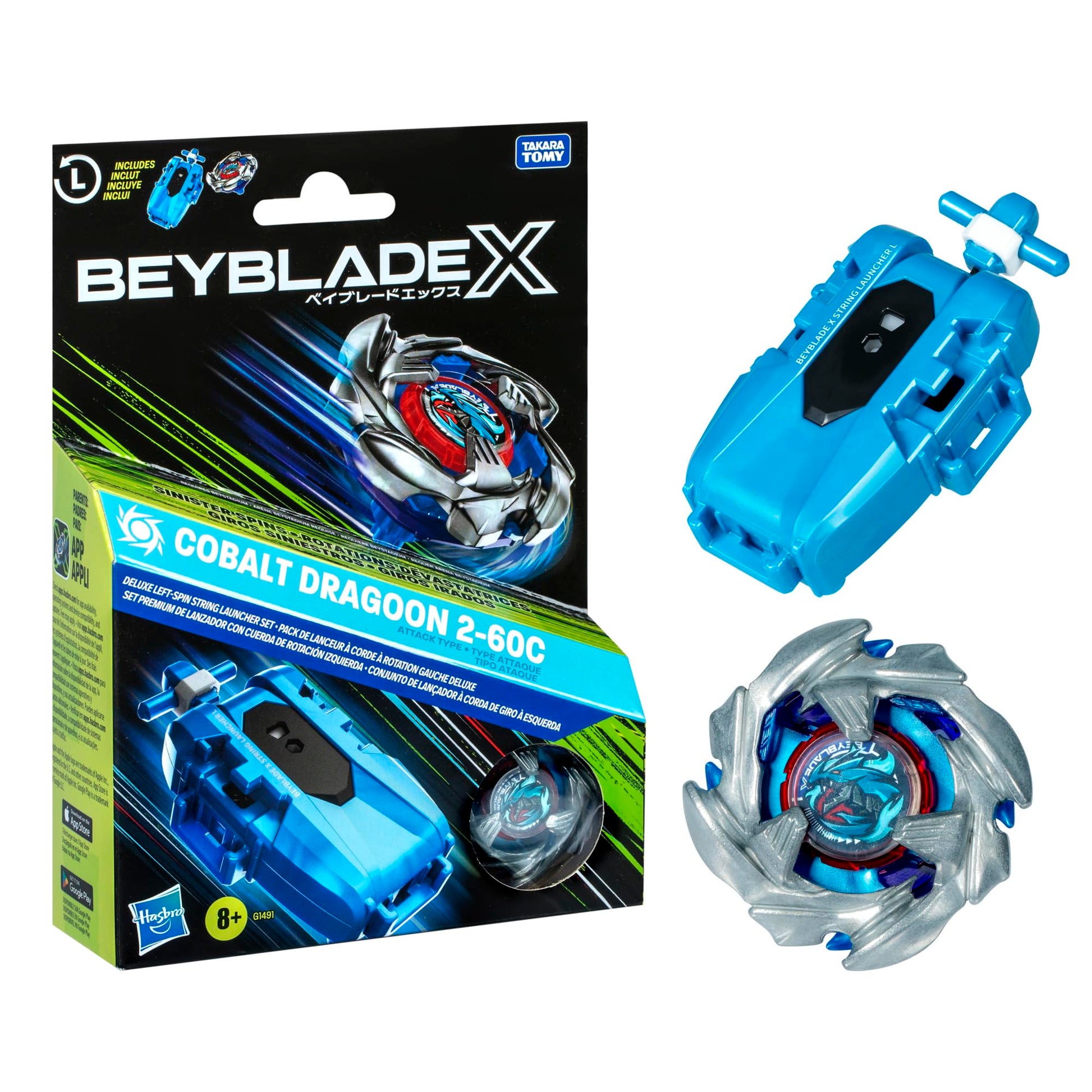 Beyblade X Cobalt Dragoon 2-60C Deluxe String Launcher Set