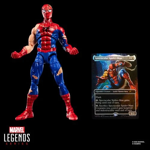 Spider-Man Marvel Legends Magic: The Gathering Battle-Damaged Spider-Man 6-Inch Action Figure and Card Spider-Man Hasbro Action Figures