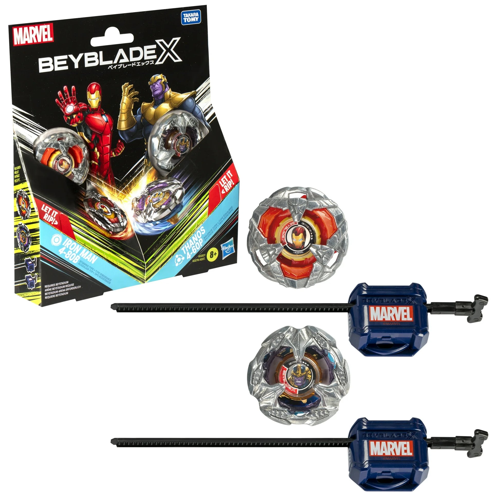 Beyblade X x Marvel Iron Man 4-80B & Thanos 4-60P Set
