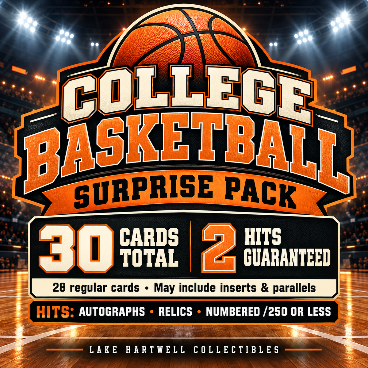 College Basketball Surprise Pack – 30 Cards with 2 Guaranteed Hits – Autographs, Relics or Numbered /250 or Less