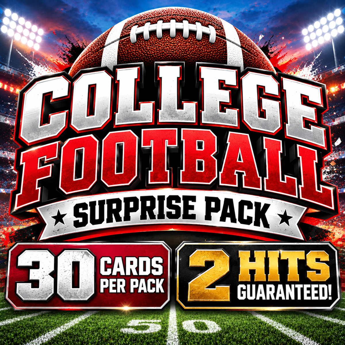 College Football Trading Card 28-Card Surprise Pack – 2 Guaranteed Hits – Autographs, Relics & Numbered Cards