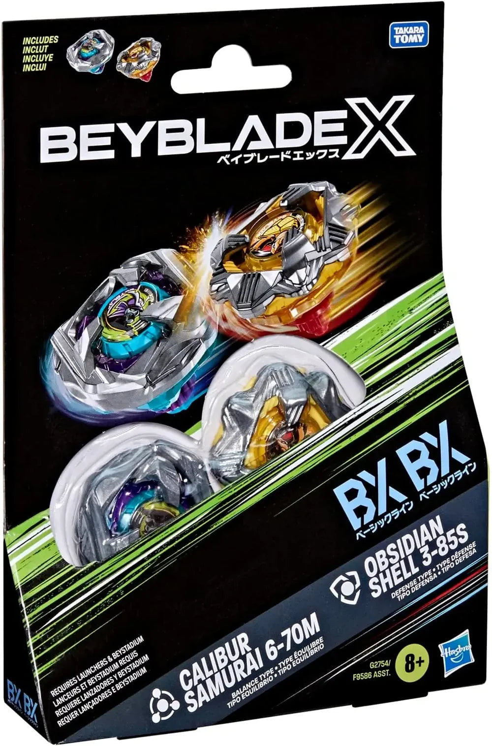 Beyblade X: BX BX Calibur Samurai 6-70M & Obsidian Shell 3-85S Dual Pack Set